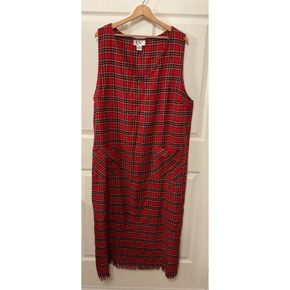 Vintage Original ty2 Red Plaid Cottagecore Academia Plus Jumper Maxi Dress,22W - Picture 1 of 7